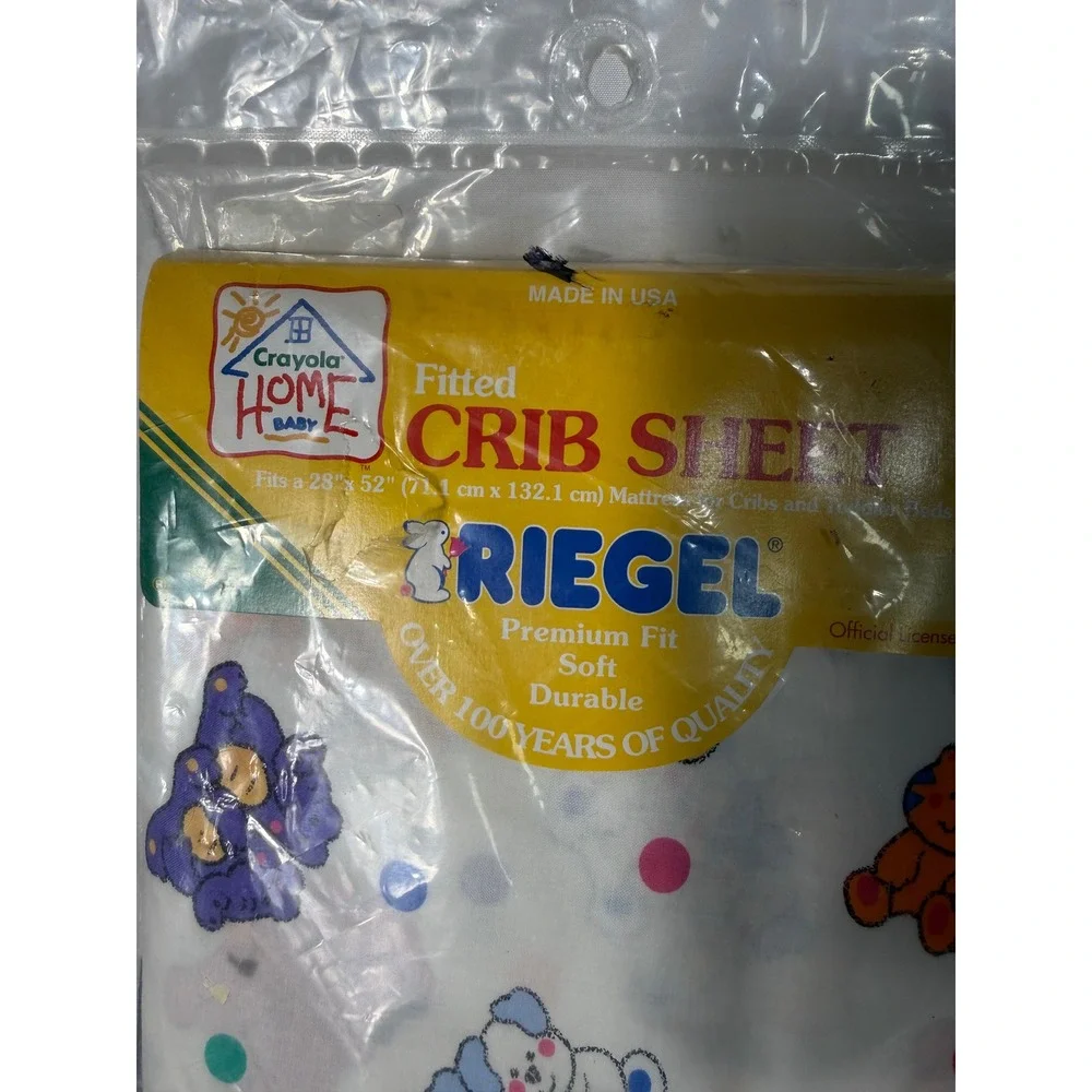 VTG 1994 Crayola Home Baby Riegel Fitted Crib Sheet Cotton Bears Polka Dot NIP